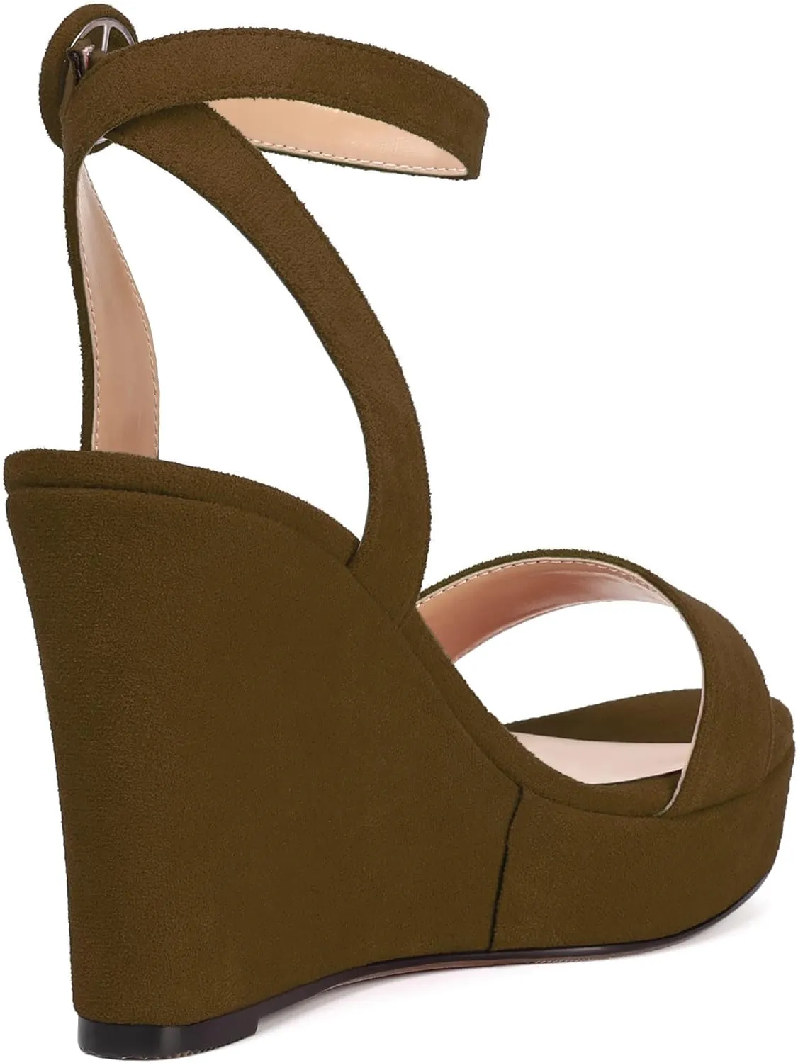 SKYSTERRY Womens Open Toe Sexy Buckle Party Platform Suede Ankle Strap Wedge High Heel Heeled Sandals 4 Inch
