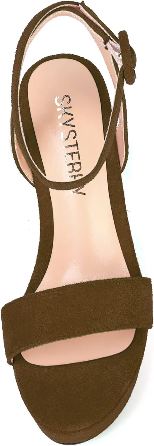 SKYSTERRY Womens Open Toe Sexy Buckle Party Platform Suede Ankle Strap Wedge High Heel Heeled Sandals 4 Inch