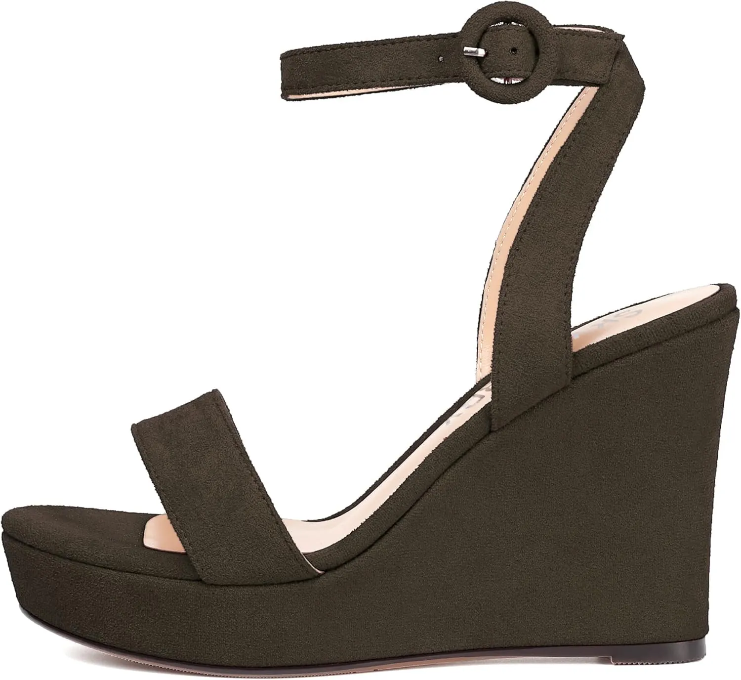 SKYSTERRY Womens Open Toe Sexy Buckle Party Platform Suede Ankle Strap Wedge High Heel Heeled Sandals 4 Inch