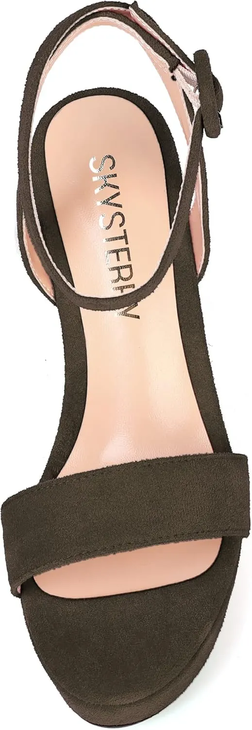 SKYSTERRY Womens Open Toe Sexy Buckle Party Platform Suede Ankle Strap Wedge High Heel Heeled Sandals 4 Inch
