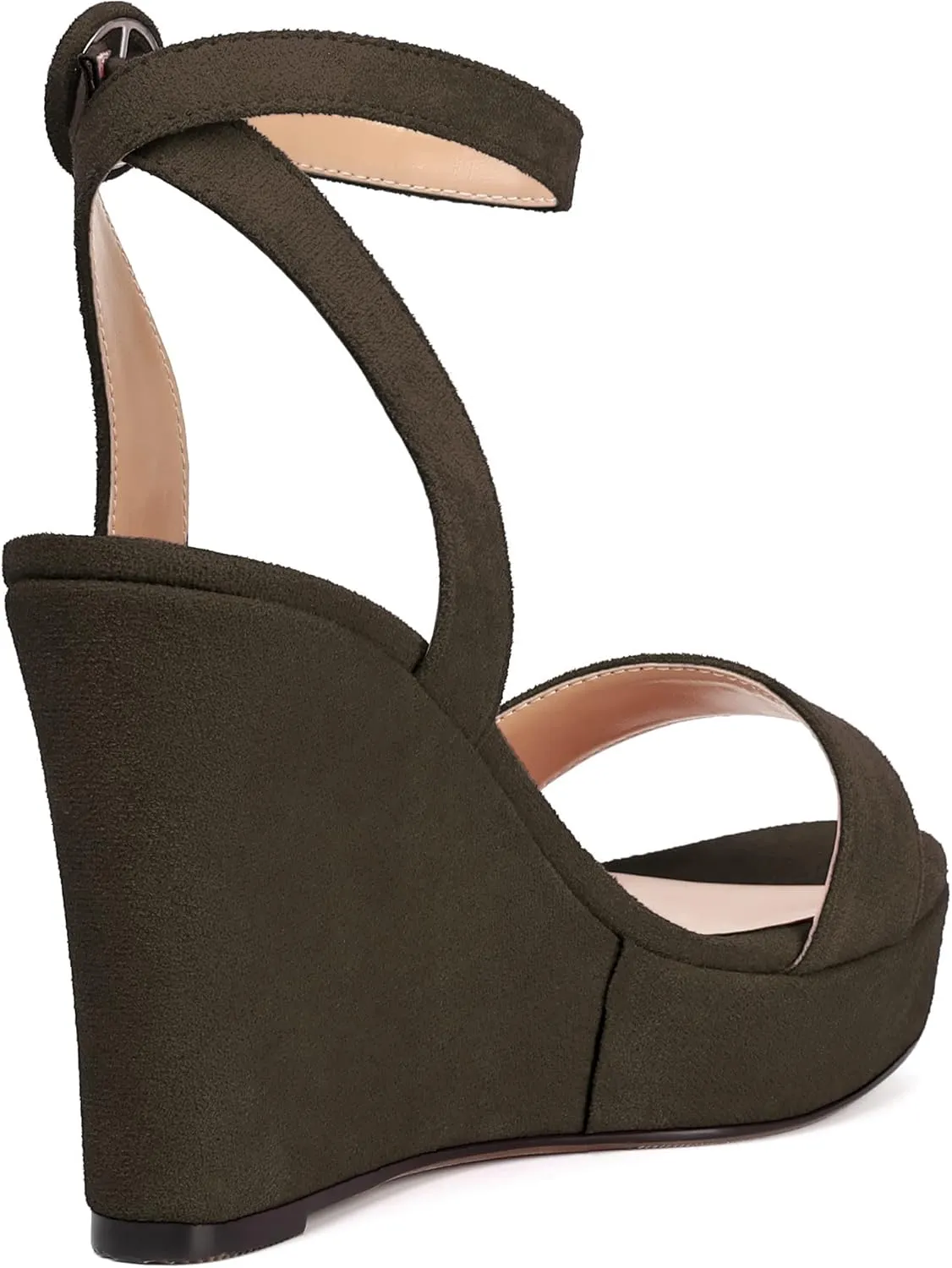 SKYSTERRY Womens Open Toe Sexy Buckle Party Platform Suede Ankle Strap Wedge High Heel Heeled Sandals 4 Inch