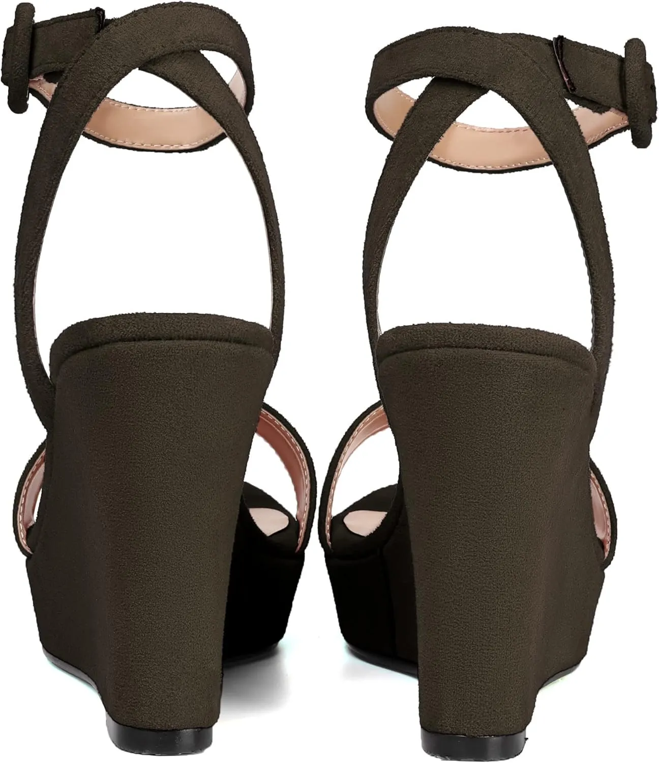 SKYSTERRY Womens Open Toe Sexy Buckle Party Platform Suede Ankle Strap Wedge High Heel Heeled Sandals 4 Inch