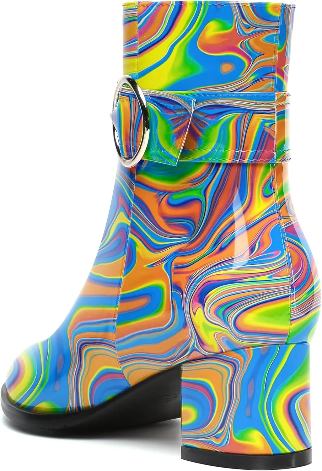 SKYSTERRY Womens Zip Fashion Patent Round Toe Outdoor Chunky Low Heel Ankle High Boots 2 Inch