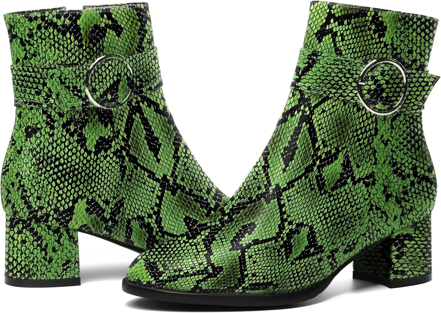 SKYSTERRY Womens Zip Fashion Patent Round Toe Outdoor Chunky Low Heel Ankle High Boots 2 Inch