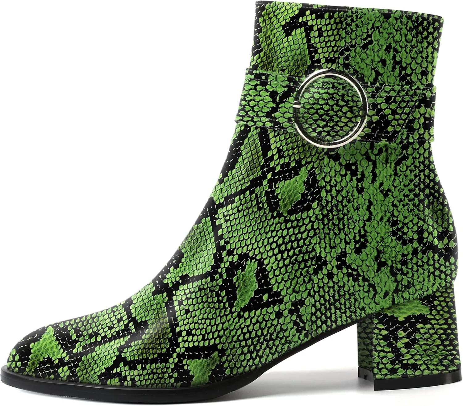 SKYSTERRY Womens Zip Fashion Patent Round Toe Outdoor Chunky Low Heel Ankle High Boots 2 Inch