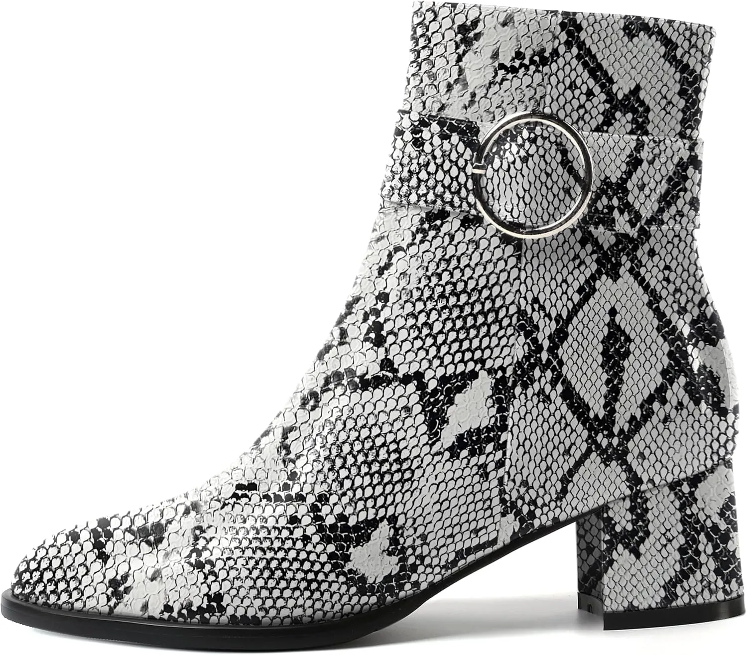 SKYSTERRY Womens Zip Fashion Patent Round Toe Outdoor Chunky Low Heel Ankle High Boots 2 Inch