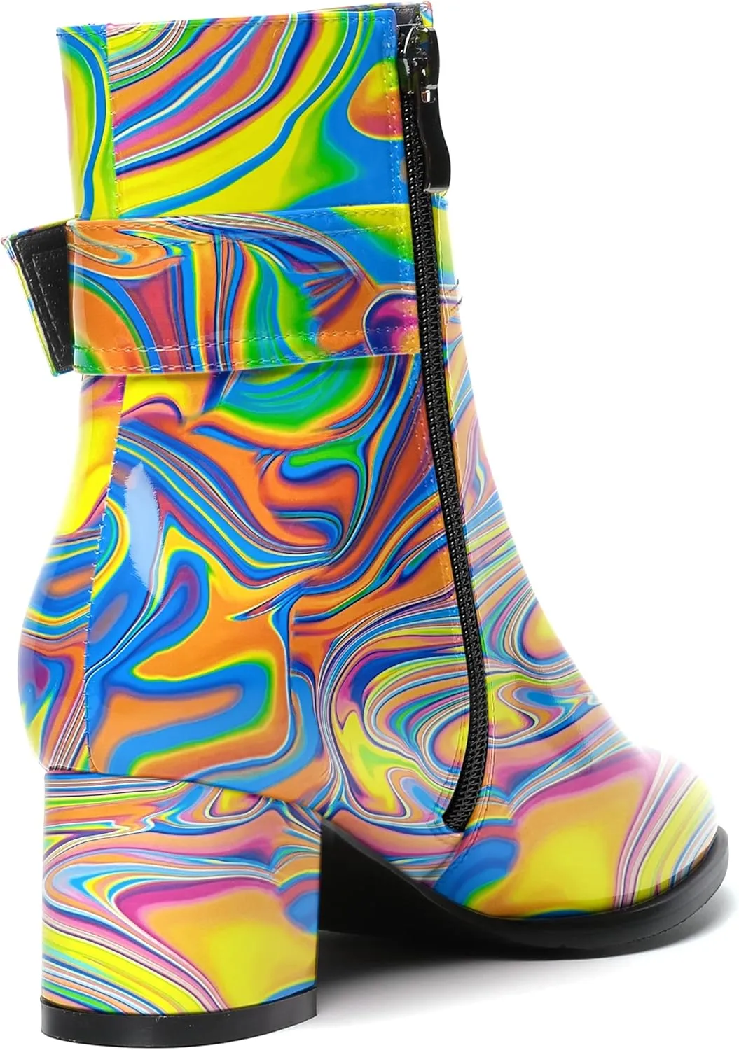 SKYSTERRY Womens Zip Fashion Patent Round Toe Outdoor Chunky Low Heel Ankle High Boots 2 Inch