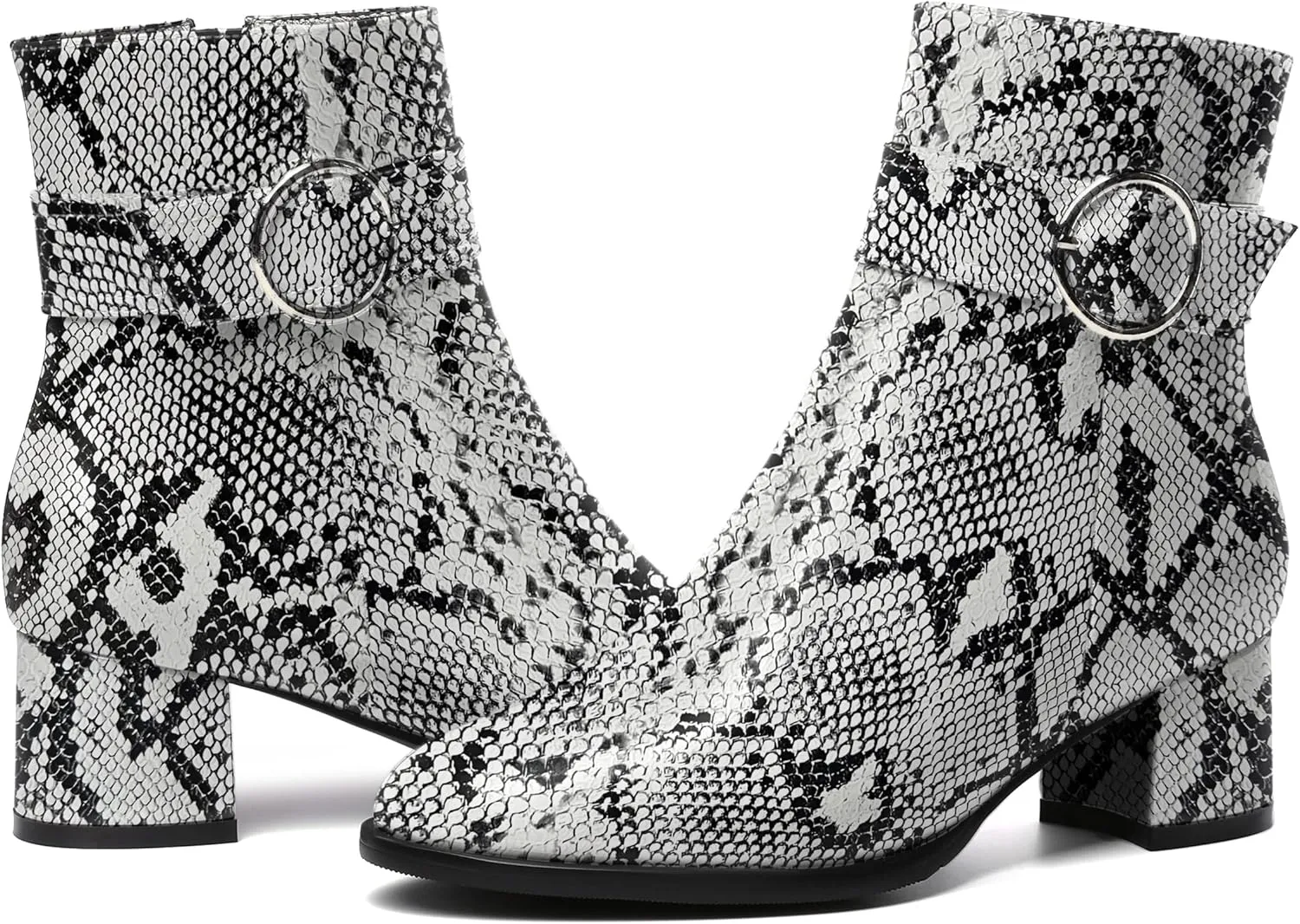 SKYSTERRY Womens Zip Fashion Patent Round Toe Outdoor Chunky Low Heel Ankle High Boots 2 Inch
