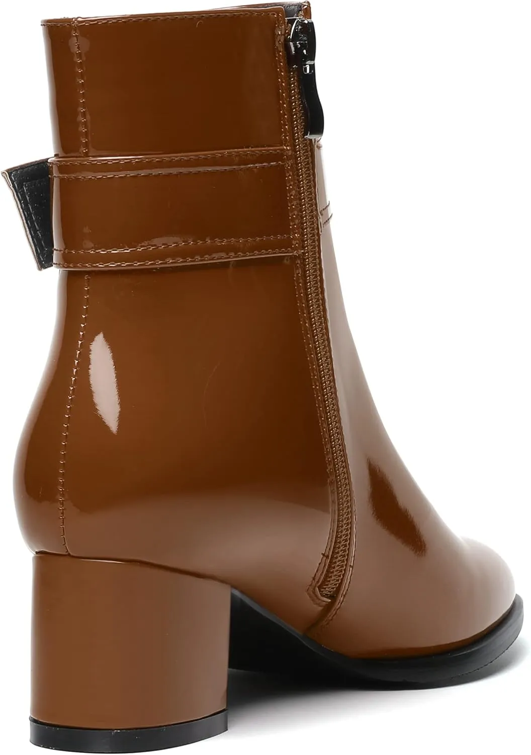 SKYSTERRY Womens Zip Fashion Patent Round Toe Outdoor Chunky Low Heel Ankle High Boots 2 Inch