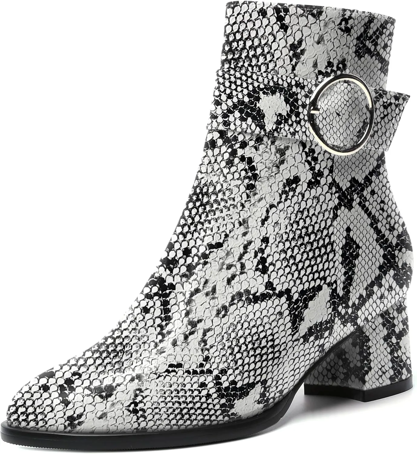 SKYSTERRY Womens Zip Fashion Patent Round Toe Outdoor Chunky Low Heel Ankle High Boots 2 Inch