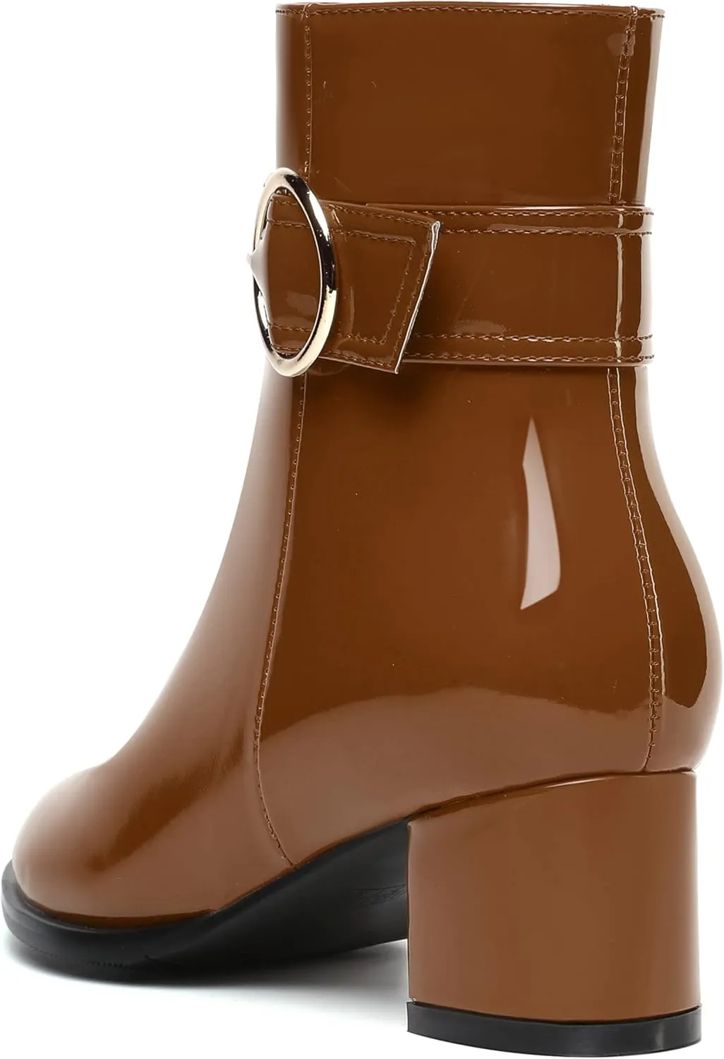 SKYSTERRY Womens Zip Fashion Patent Round Toe Outdoor Chunky Low Heel Ankle High Boots 2 Inch