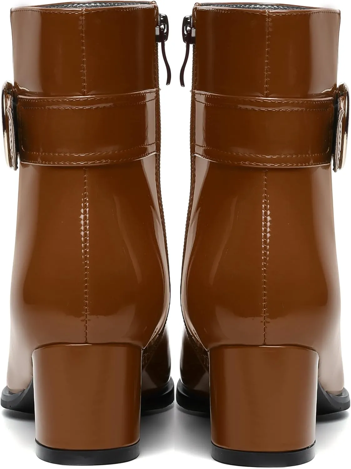 SKYSTERRY Womens Zip Fashion Patent Round Toe Outdoor Chunky Low Heel Ankle High Boots 2 Inch