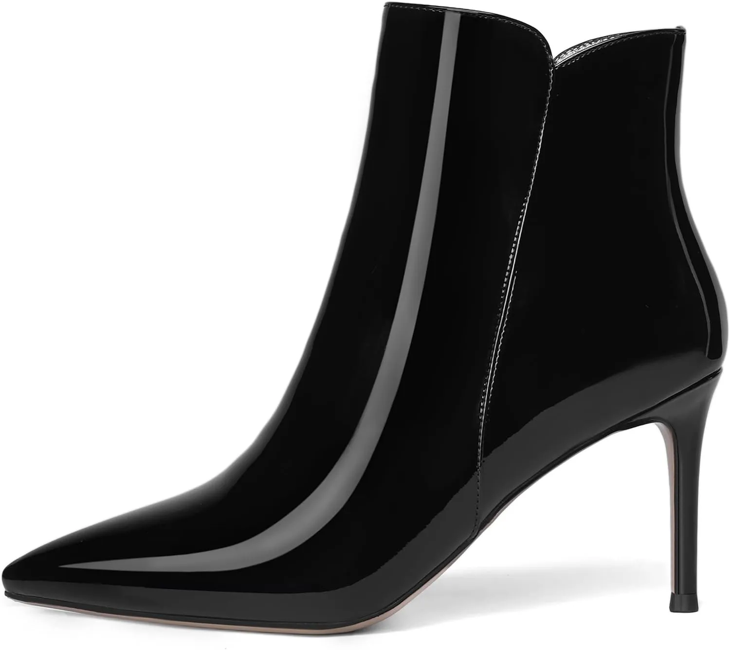 SKYSTERRY Womens Zip Pointed Toe Patent Party Fashion Stiletto High Heel Ankle High Boots 3.3 Inch
