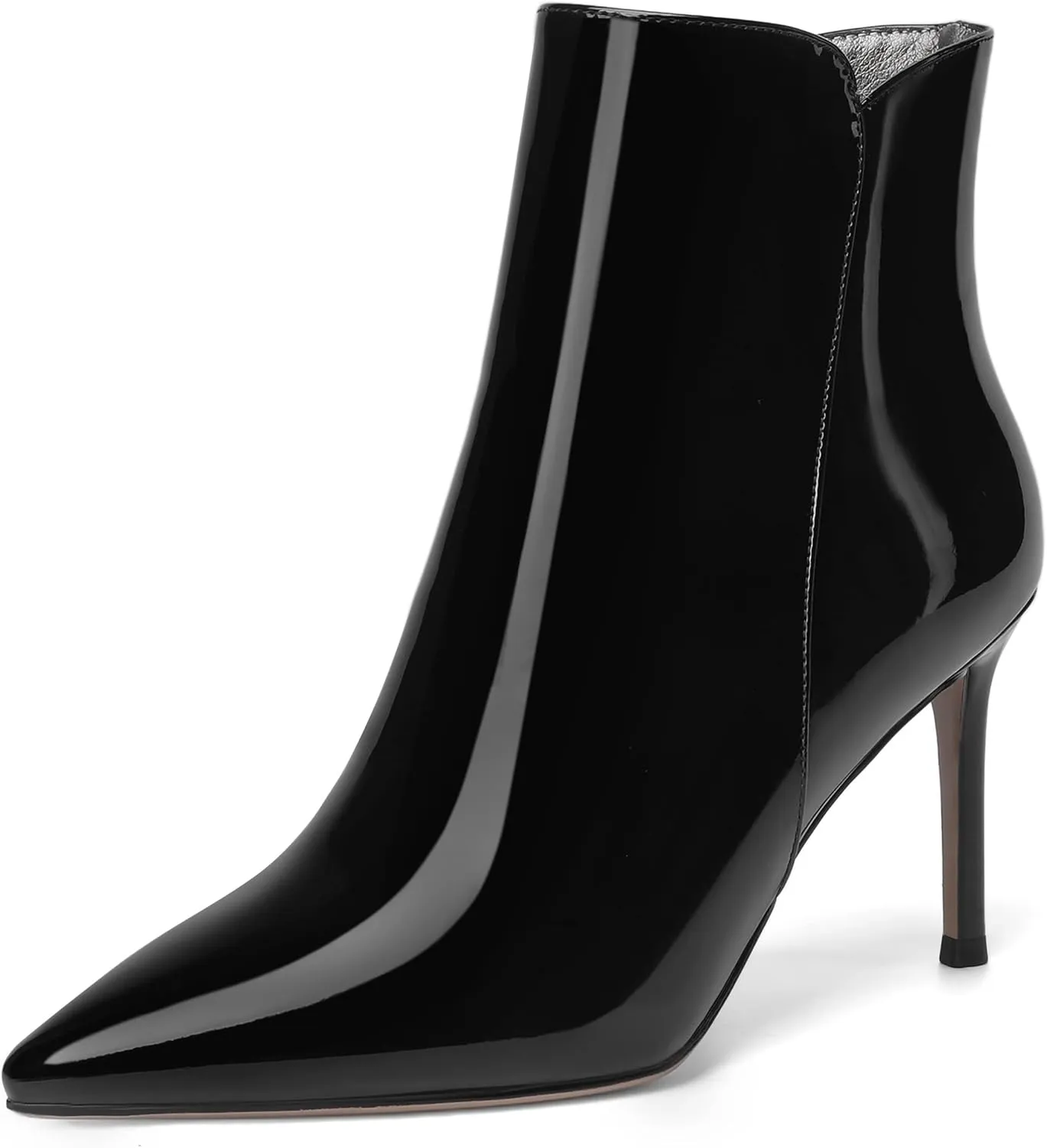 SKYSTERRY Womens Zip Pointed Toe Patent Party Fashion Stiletto High Heel Ankle High Boots 3.3 Inch