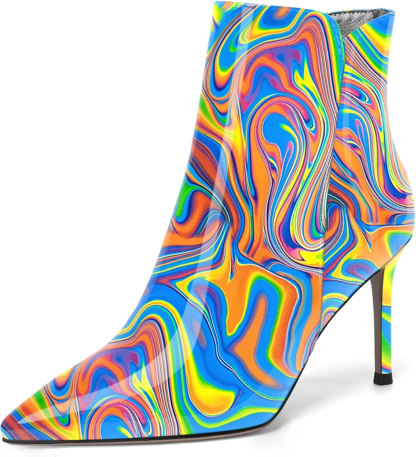 SKYSTERRY Womens Zip Pointed Toe Patent Party Fashion Stiletto High Heel Ankle High Boots 3.3 Inch