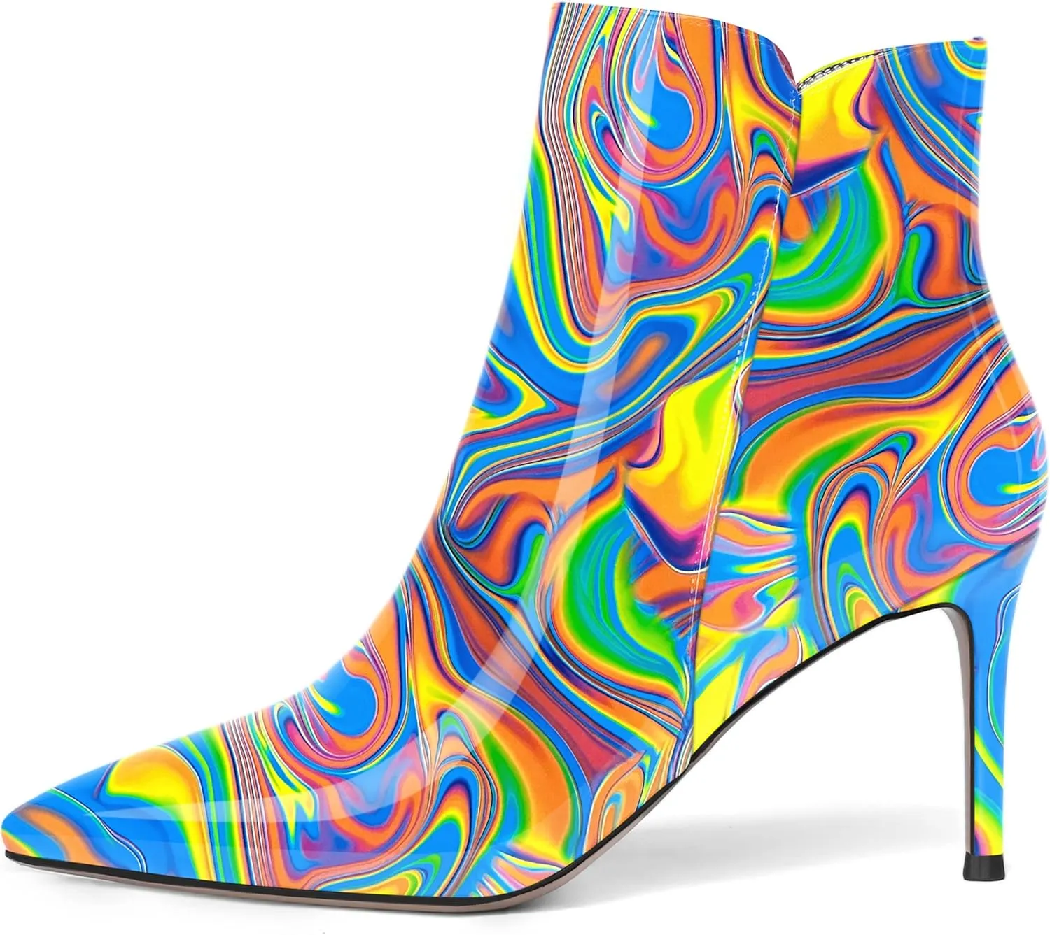 SKYSTERRY Womens Zip Pointed Toe Patent Party Fashion Stiletto High Heel Ankle High Boots 3.3 Inch
