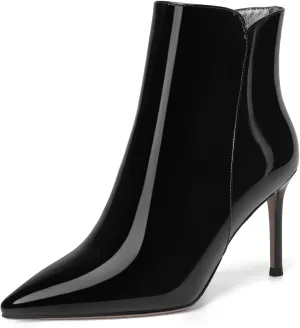 SKYSTERRY Womens Zip Pointed Toe Patent Party Fashion Stiletto High Heel Ankle High Boots 3.3 Inch