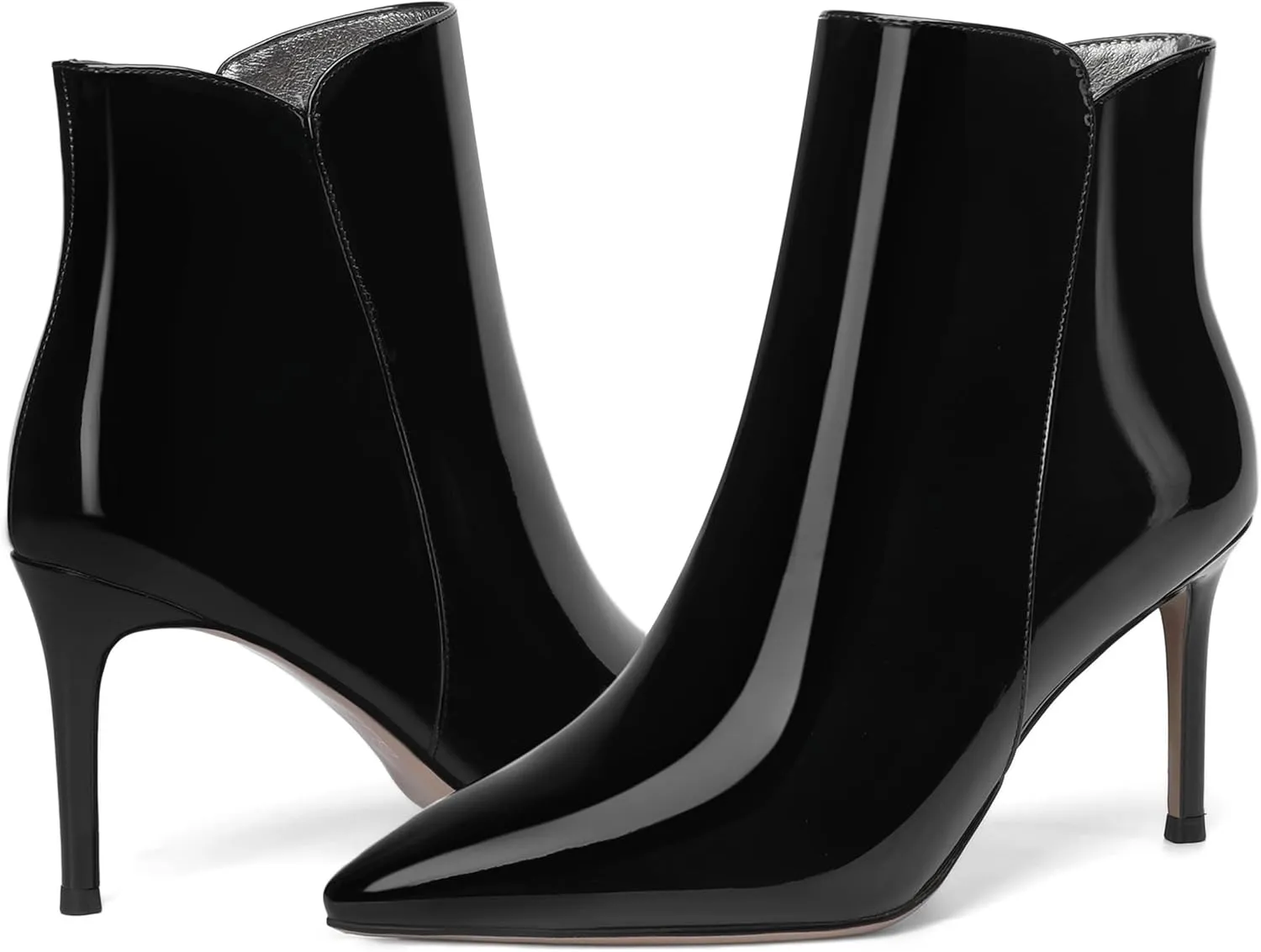 SKYSTERRY Womens Zip Pointed Toe Patent Party Fashion Stiletto High Heel Ankle High Boots 3.3 Inch
