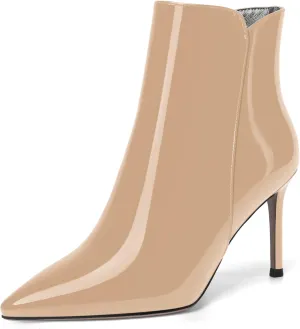 SKYSTERRY Womens Zip Pointed Toe Patent Party Fashion Stiletto High Heel Ankle High Boots 3.3 Inch