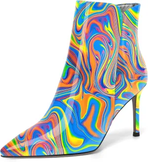 SKYSTERRY Womens Zip Pointed Toe Patent Party Fashion Stiletto High Heel Ankle High Boots 3.3 Inch