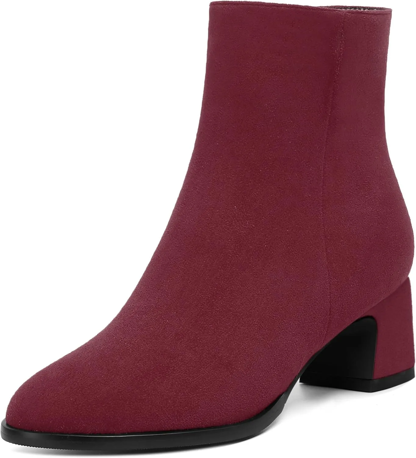 SKYSTERRY Womens Zip Round Toe Suede Outdoor Dress Chunky Low Heel Ankle High Boots 2 Inch