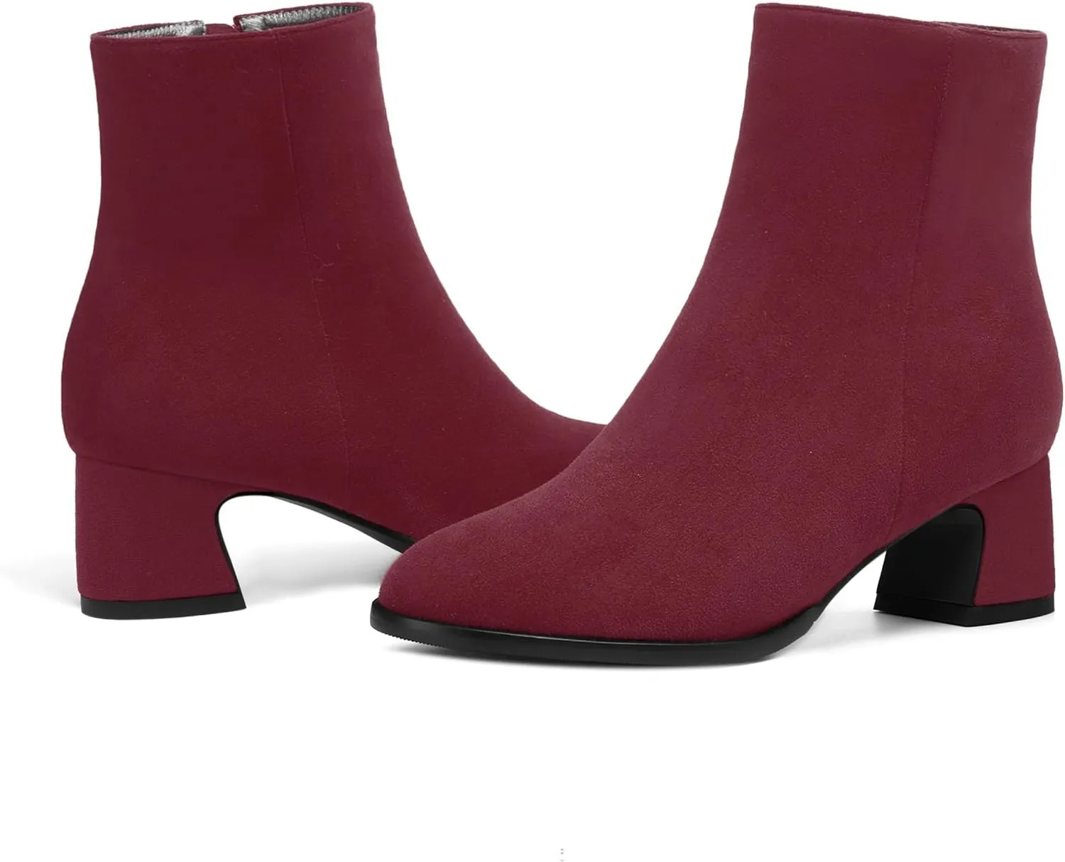 SKYSTERRY Womens Zip Round Toe Suede Outdoor Dress Chunky Low Heel Ankle High Boots 2 Inch