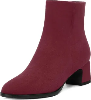 SKYSTERRY Womens Zip Round Toe Suede Outdoor Dress Chunky Low Heel Ankle High Boots 2 Inch