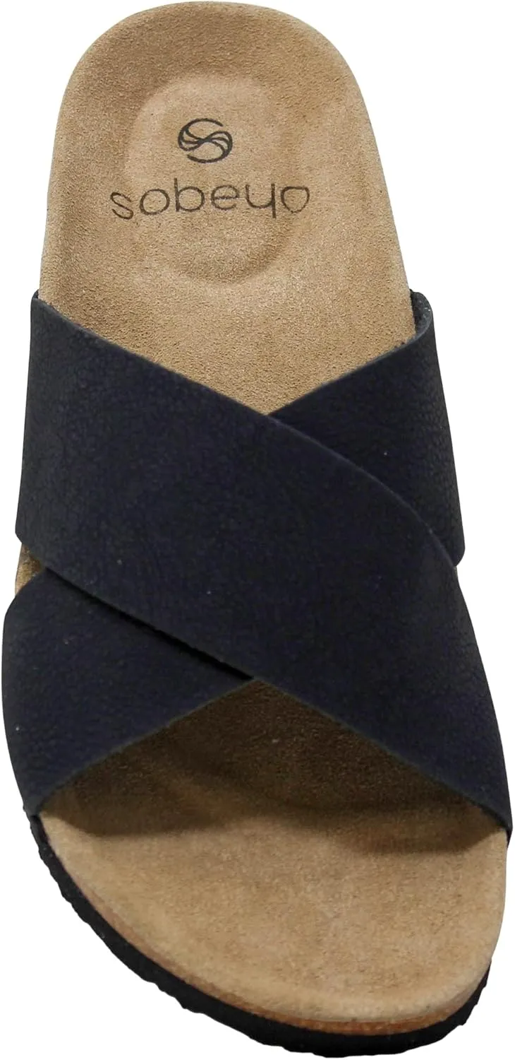 SOBEYO Women's Classic Comfort Sandals Criss-Cross Strap Slip On Low Heel Corks