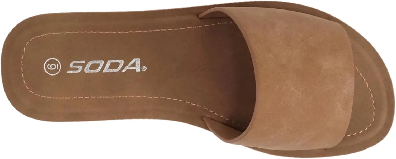 Soda Shoes Efron-S Women Flip Flops Basic Plain Slippers Slip On Sandals Slides Casual Peep Toe Beach