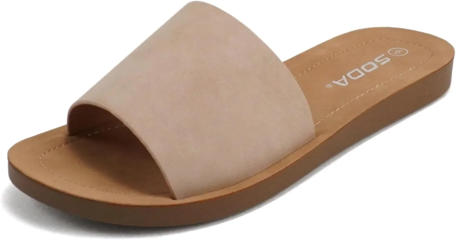 Soda Shoes Efron-S Women Flip Flops Basic Plain Slippers Slip On Sandals Slides Casual Peep Toe Beach