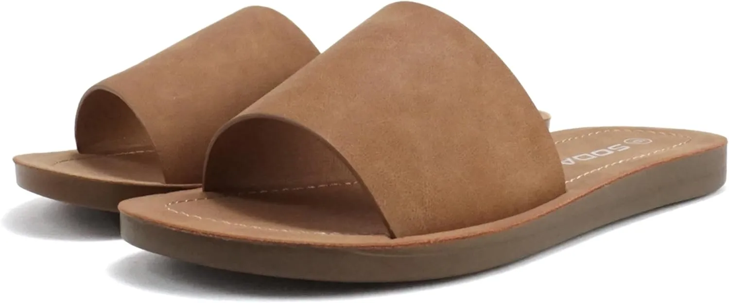 Soda Shoes Efron-S Women Flip Flops Basic Plain Slippers Slip On Sandals Slides Casual Peep Toe Beach