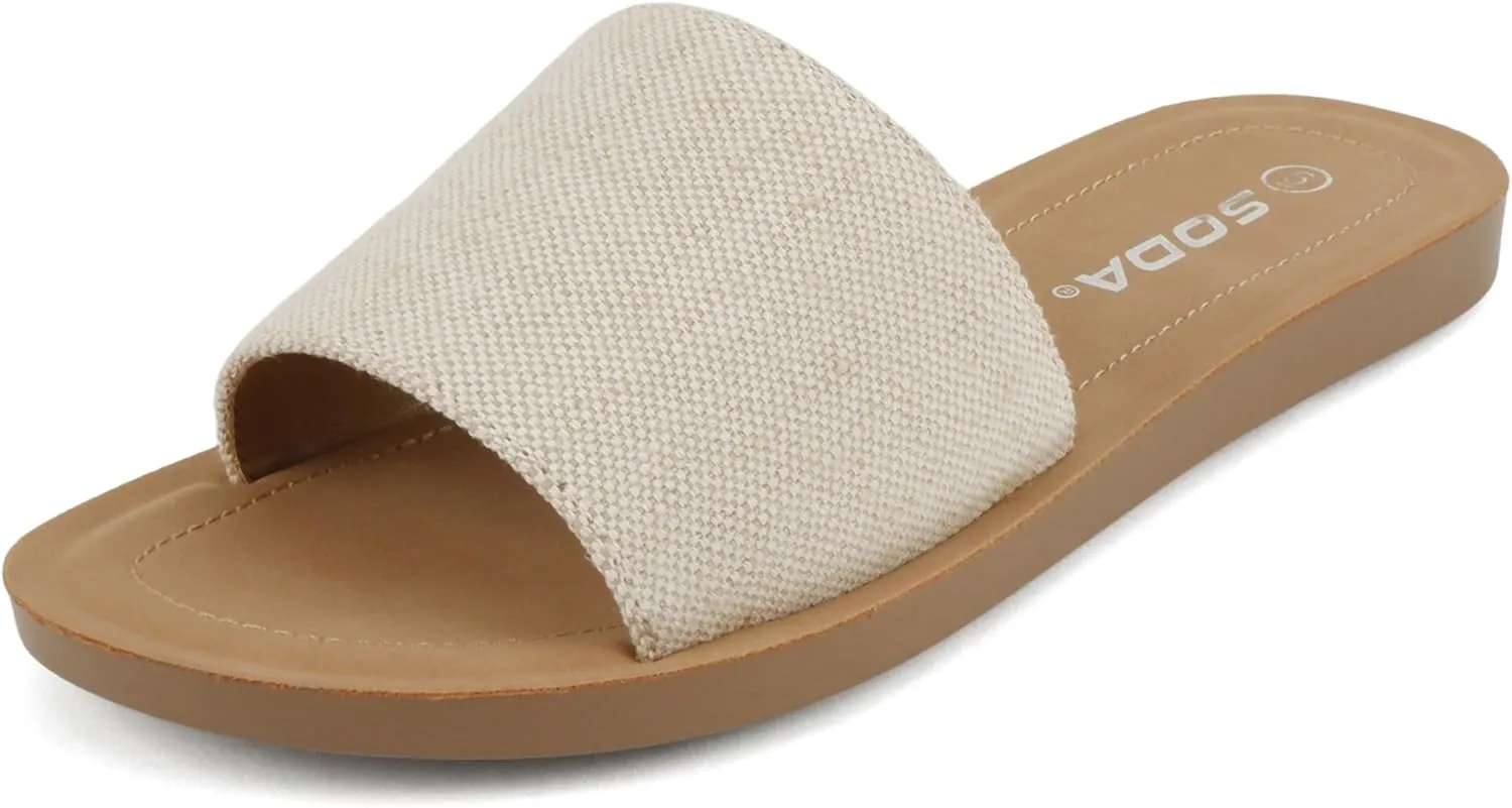 Soda Shoes Efron-S Women Flip Flops Basic Plain Slippers Slip On Sandals Slides Casual Peep Toe Beach