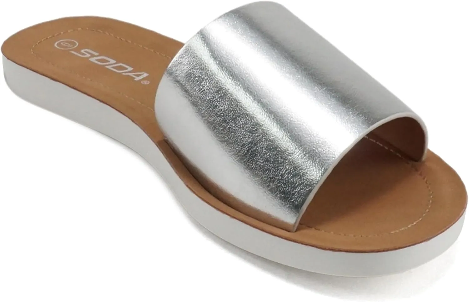 Soda Shoes Efron-S Women Flip Flops Basic Plain Slippers Slip On Sandals Slides Casual Peep Toe Beach