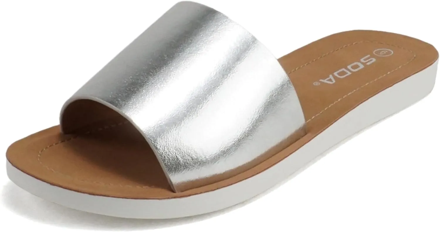 Soda Shoes Efron-S Women Flip Flops Basic Plain Slippers Slip On Sandals Slides Casual Peep Toe Beach