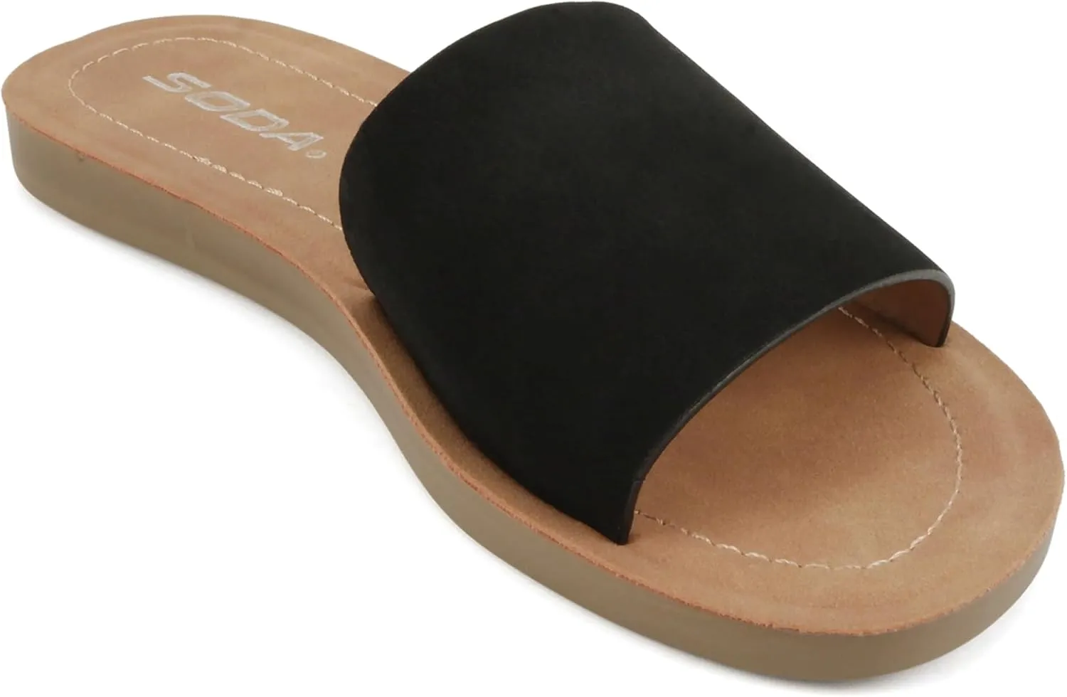 Soda Shoes Efron-S Women Flip Flops Basic Plain Slippers Slip On Sandals Slides Casual Peep Toe Beach