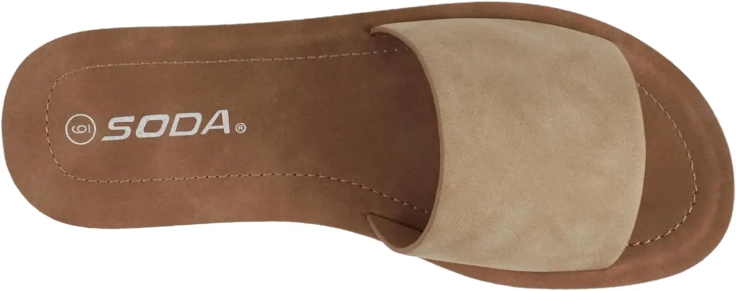 Soda Shoes Efron-S Women Flip Flops Basic Plain Slippers Slip On Sandals Slides Casual Peep Toe Beach