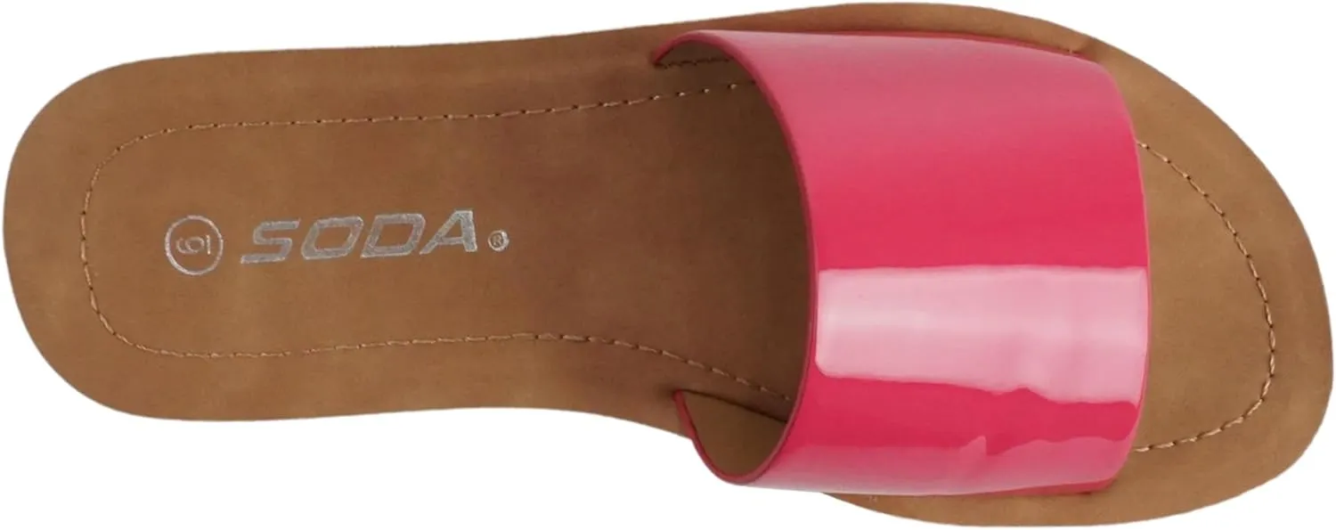 Soda Shoes Efron-S Women Flip Flops Basic Plain Slippers Slip On Sandals Slides Casual Peep Toe Beach