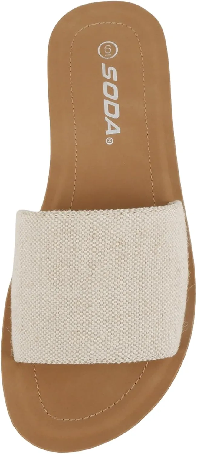 Soda Shoes Efron-S Women Flip Flops Basic Plain Slippers Slip On Sandals Slides Casual Peep Toe Beach