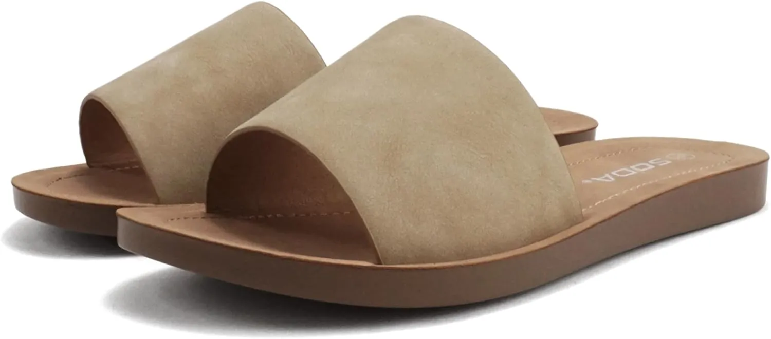 Soda Shoes Efron-S Women Flip Flops Basic Plain Slippers Slip On Sandals Slides Casual Peep Toe Beach