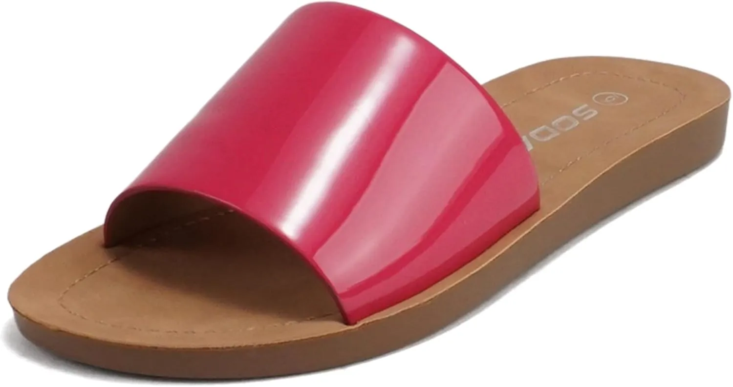 Soda Shoes Efron-S Women Flip Flops Basic Plain Slippers Slip On Sandals Slides Casual Peep Toe Beach