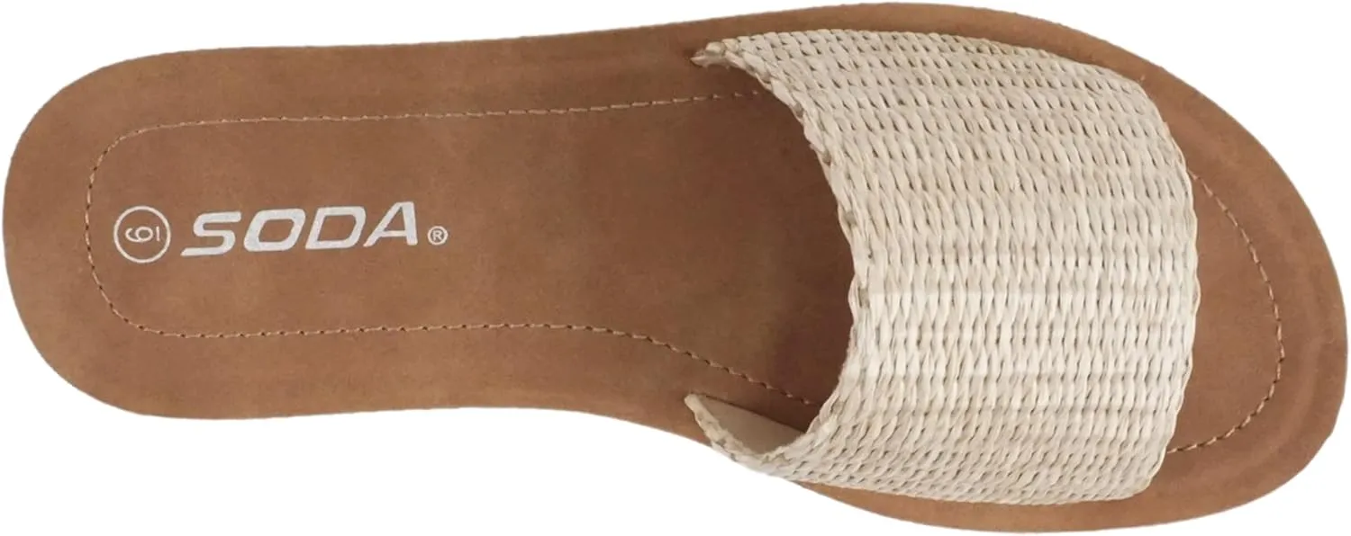 Soda Shoes Efron-S Women Flip Flops Basic Plain Slippers Slip On Sandals Slides Casual Peep Toe Beach