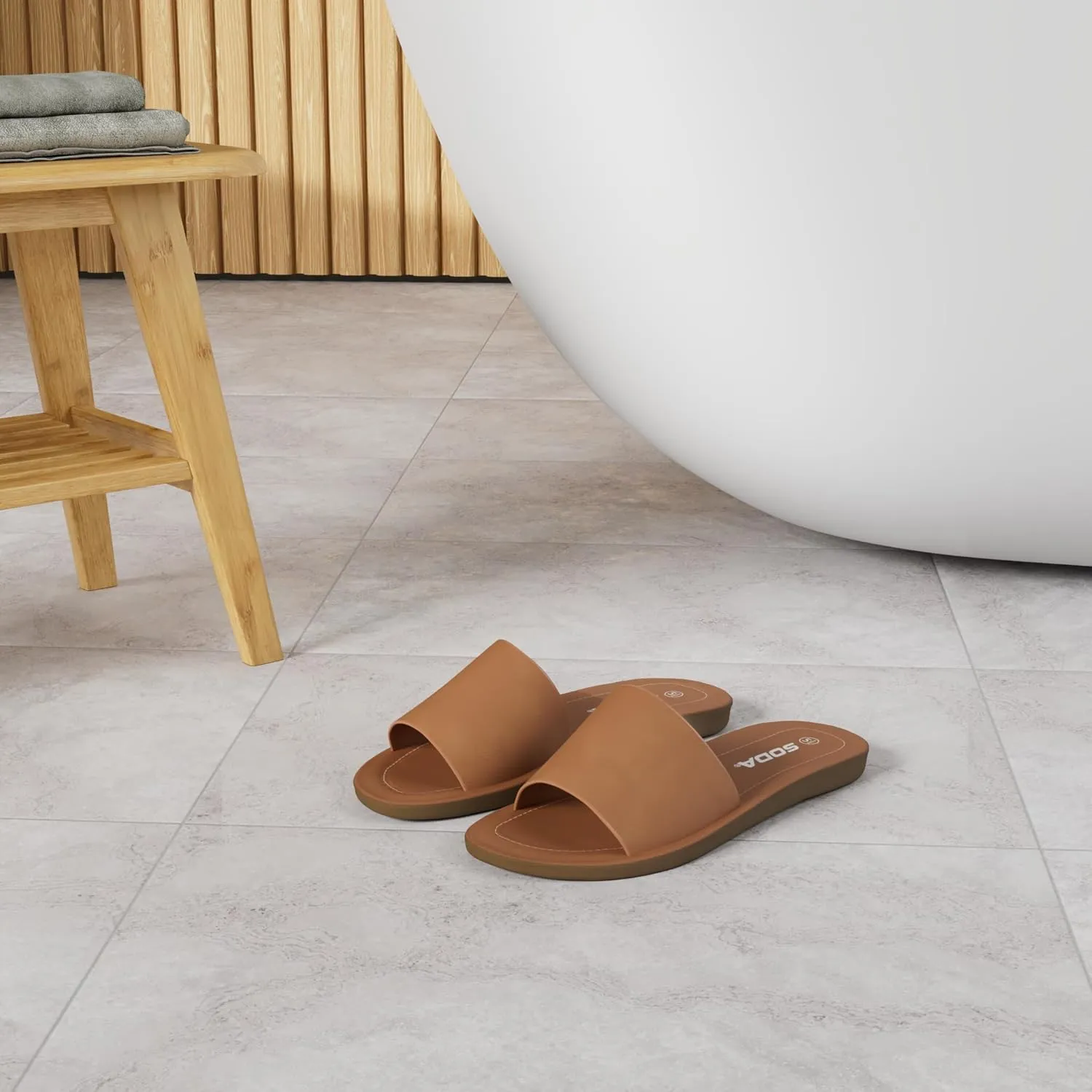Soda Shoes Efron-S Women Flip Flops Basic Plain Slippers Slip On Sandals Slides Casual Peep Toe Beach