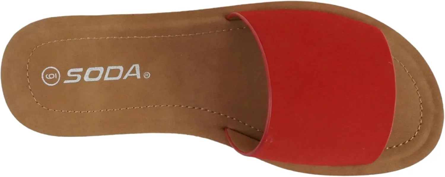 Soda Shoes Efron-S Women Flip Flops Basic Plain Slippers Slip On Sandals Slides Casual Peep Toe Beach