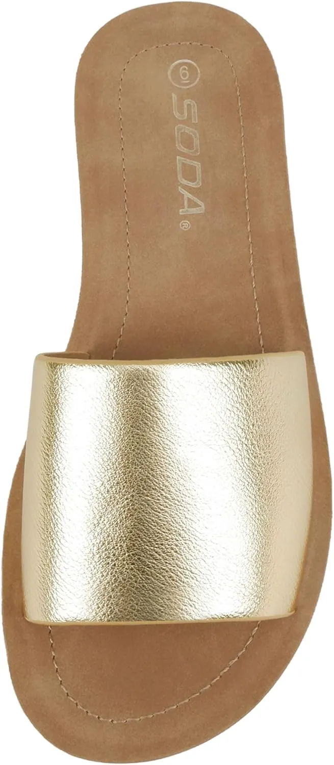 Soda Shoes Efron-S Women Flip Flops Basic Plain Slippers Slip On Sandals Slides Casual Peep Toe Beach
