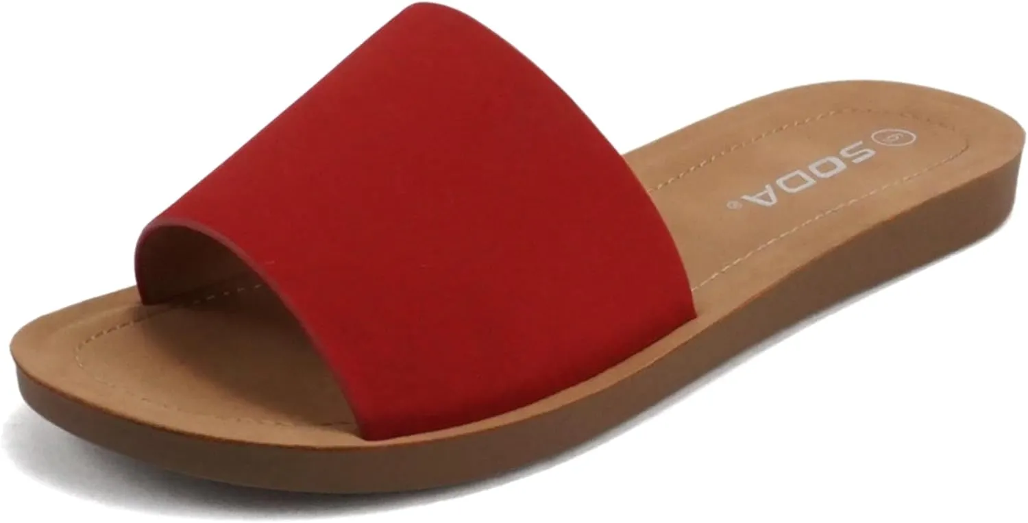 Soda Shoes Efron-S Women Flip Flops Basic Plain Slippers Slip On Sandals Slides Casual Peep Toe Beach