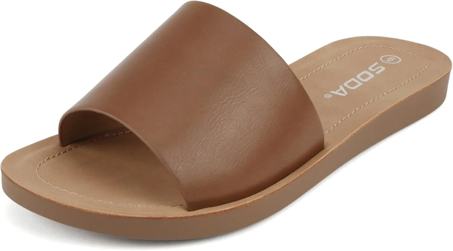 Soda Shoes Efron-S Women Flip Flops Basic Plain Slippers Slip On Sandals Slides Casual Peep Toe Beach