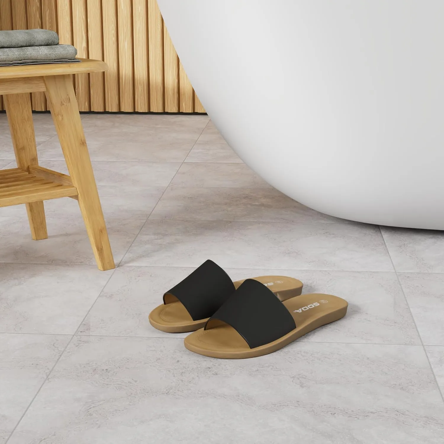 Soda Shoes Efron-S Women Flip Flops Basic Plain Slippers Slip On Sandals Slides Casual Peep Toe Beach