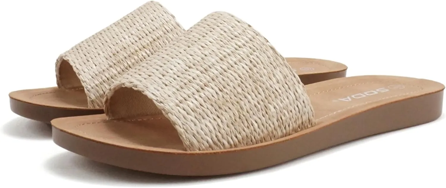 Soda Shoes Efron-S Women Flip Flops Basic Plain Slippers Slip On Sandals Slides Casual Peep Toe Beach