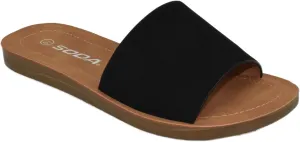 SODA Shoes Women Flip Flops Basic Plain Slippers Slip On Sandals Slides Casual Peep Toe Beach EFRON-S Black Nubuck NBPU 11