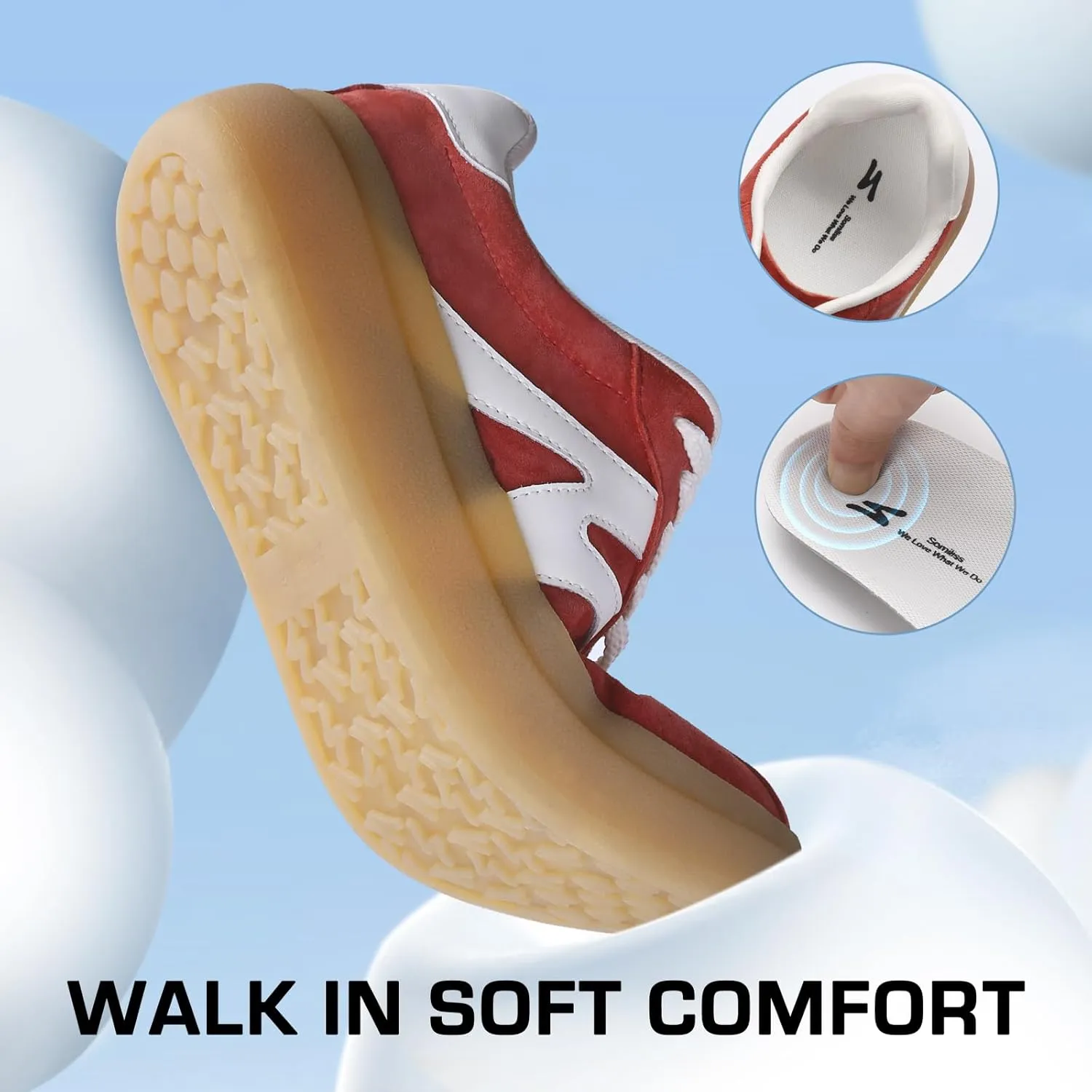 somiliss Sneakers for Women Genuine Leather Suede Upper Non-Slip TPR Outsole Tennis Walking Shoes for Women Fashion Sneakers